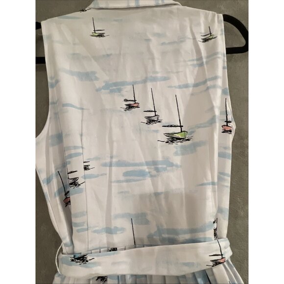 LF LESLIE FAY RETRO WATER COLOR ISLAND PRINT SLEEVELESS SHIRT DRESS WOMEN SZ 10 - Picture 13 of 16